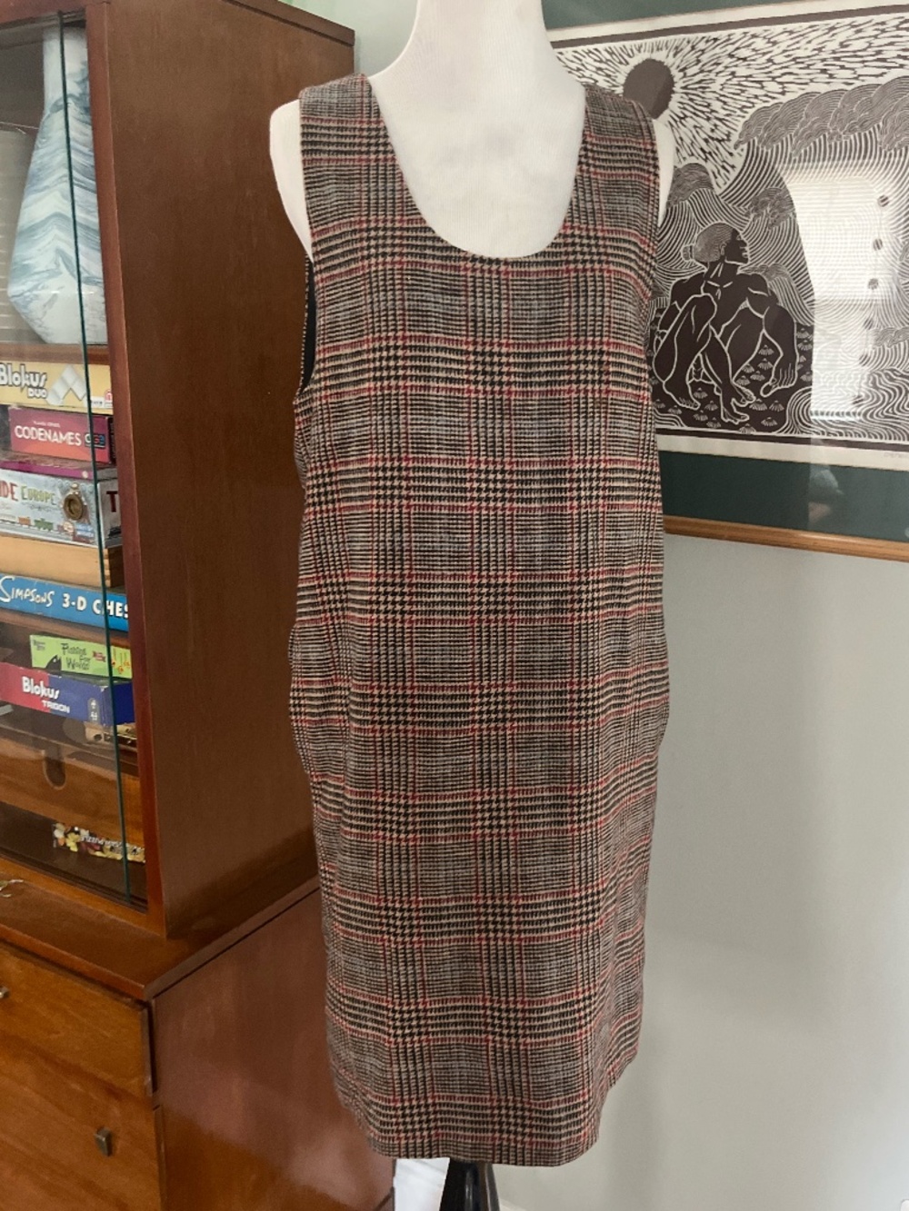 Harve Benard Women's Size 8 Plaid Brown Orange Zip Dress Women 100% Wool Pockets